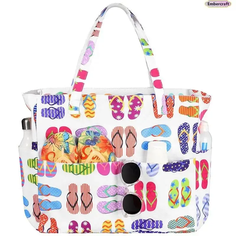 Aesthetic Floral Print Tote Bag for Women, Large Capacity Canvas Shoulder Bag, Lightweight & Reusable for Daily Shopping, Beach, Tote Bags