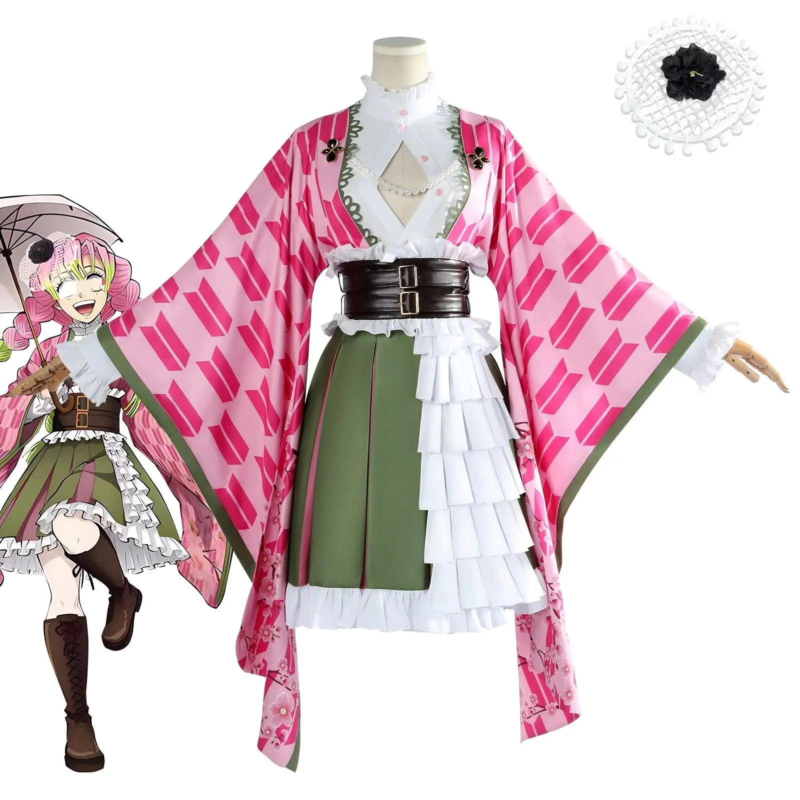 2026 new hot item Anime Kanroji Mitsuri Cosplay Costume Anniversary Women Adult Outfit Halloween Carnival Party Disguise Performance Stage Suit