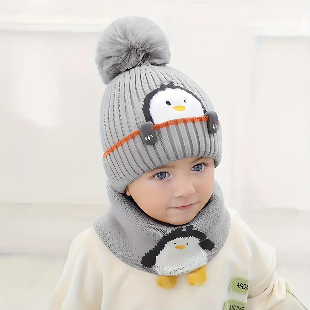 Kids Winter Warmth Beanie with Ear Flaps, Cute Penguin Design, 100% Cotton Knit Fabric, Lightweight, Cartoon Animal Pattern, Toggle Closure, Daily & Casual Wear, Christmas Theme, Stretch Fit for Boys