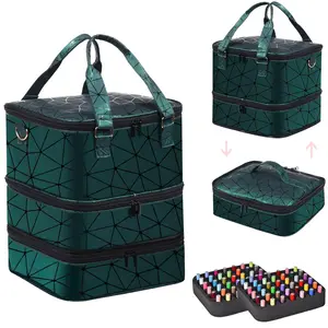 Large Nail Polish Organizer Case Holds 84+ Bottles Nail Polish & Nail Lamp, 3 Layers Nail Storage Organizer for Nail Tech with Divider, Travel Carrying Case(Green)