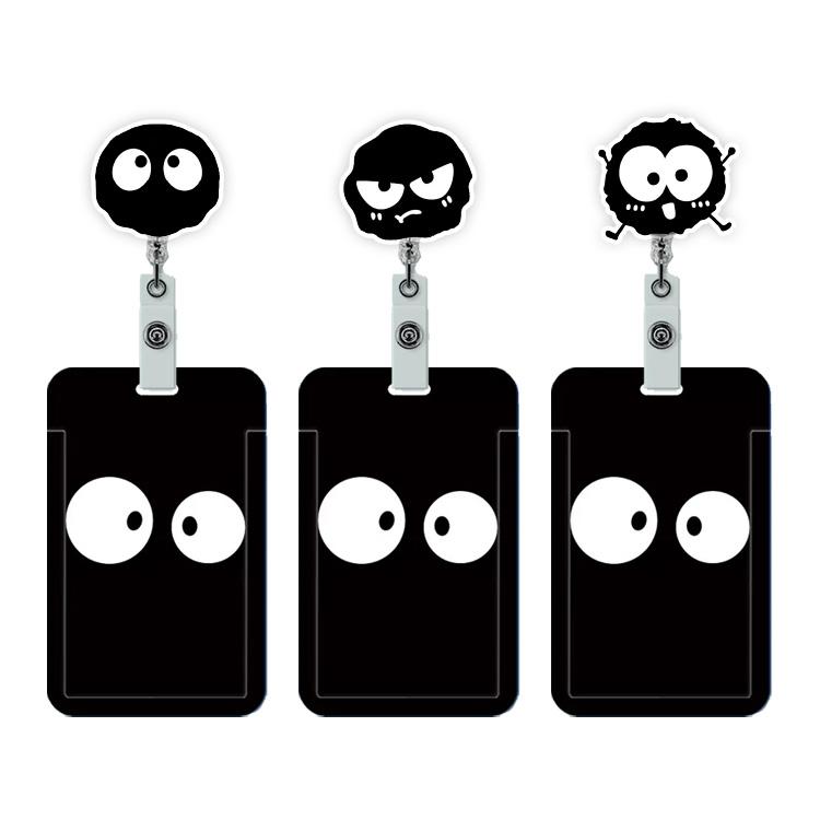 3 Retractable ID Name Badge Clips with Rotating Alligator Clip (with Keychain), Nurse Badge Reel, ID Name Badge Clip Accessories with Black Coal Ball Funny Expression