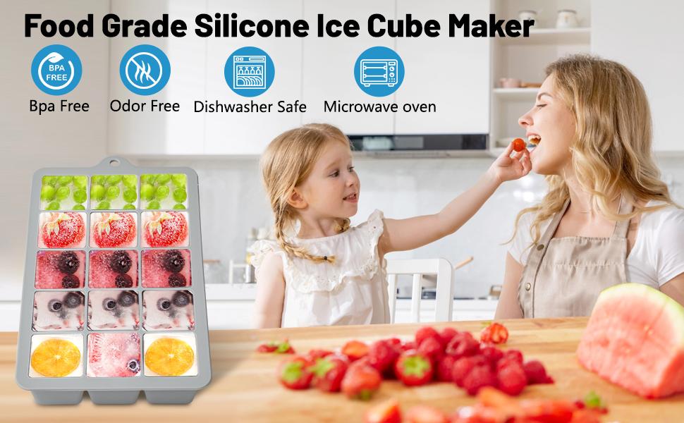 Silicone Ice Cube Trays 3Packs, Easy Release Ice Cube Molds with Lid, Freezer Stackable Ice Maker for Whiskey, Baby Food, BPA Free (Blue+Grey+Pink)