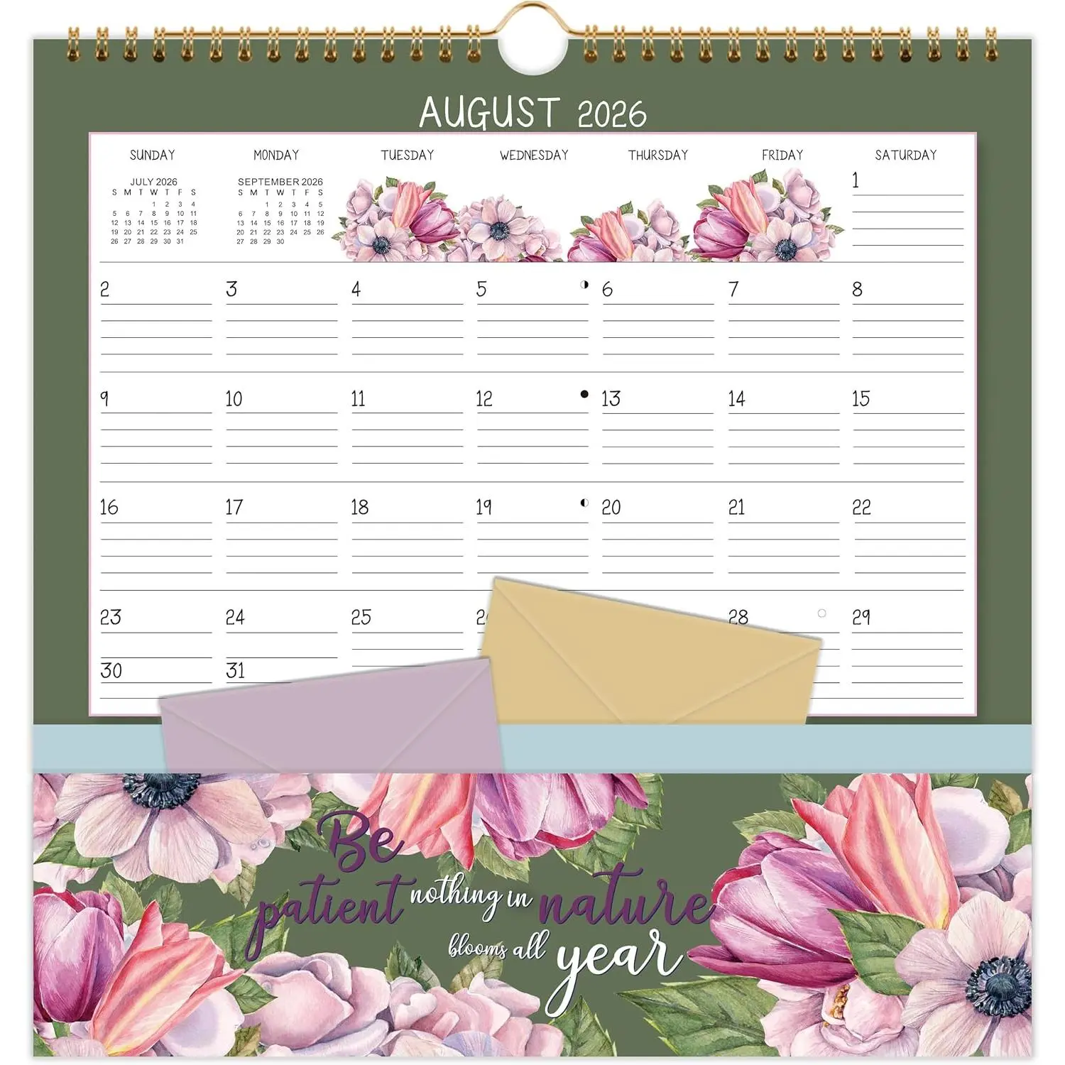Wall Calendar 2026-2027 - Pocket Calendar, 11.2" x 11.2", 2026-2027 Calendar with Pockets, Jul. 2026 - Dec. 2027, Wall Calendar 18 Month with  Pockets, Calendars for Office School , Golden  Wire Binding,  Paper - 12 Different Floral