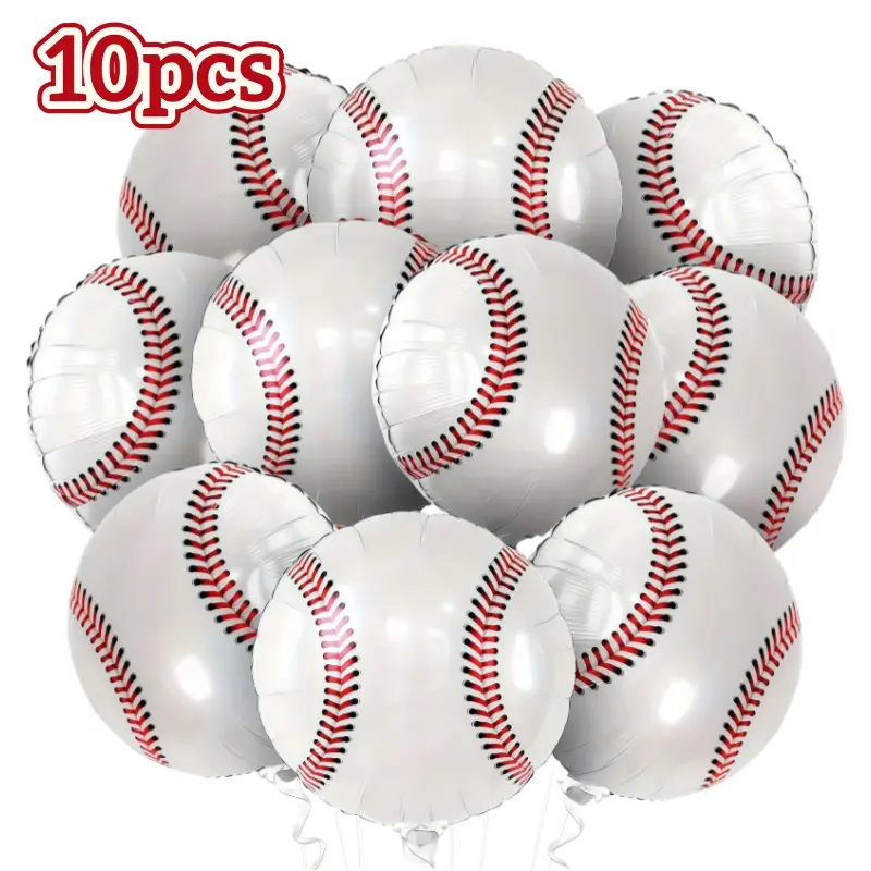 10pcs 18-Inch Baseball Shape Aluminum Foil Balloons, Seam Print, Perfect for Baseball Theme Birthday Party, Festival Decor, Sports Event