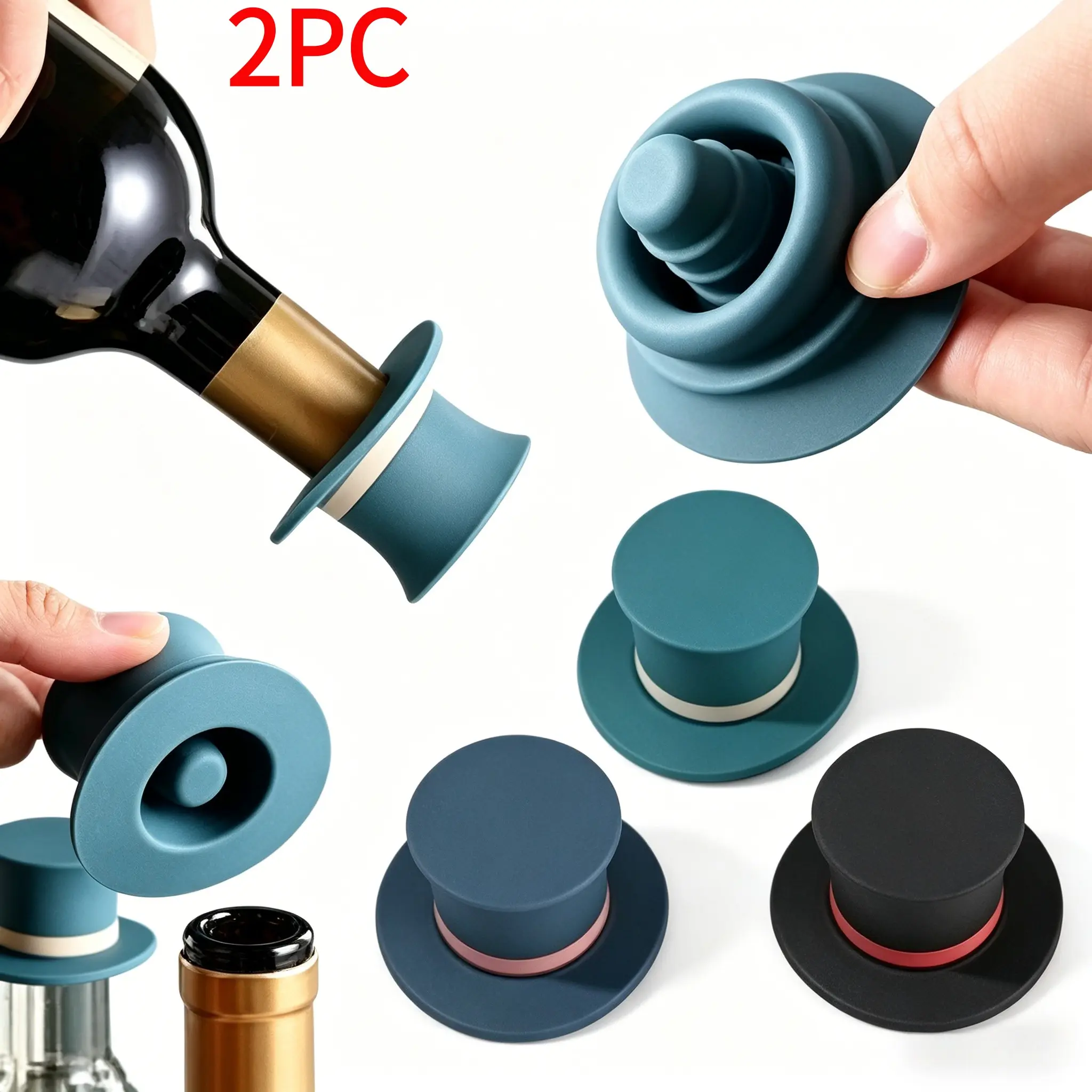 2Pcs Funny Top Hat Silicone Wine Stopper | Reusable Leakproof Bottle Plug | Cute Kitchen Gadgets & Wine Accessories | Best Gift for Wine Lovers | Keep Drink Fresh Christmas gifts