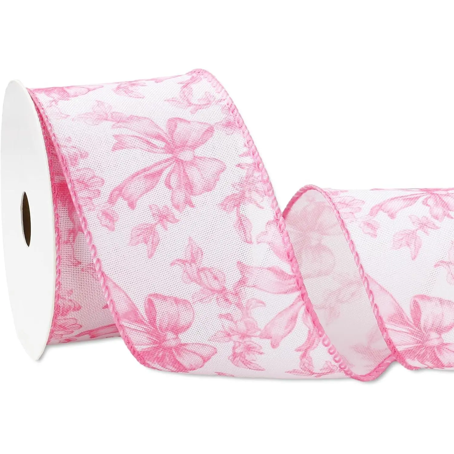 Wired Chinoiserie Flower Bowknot Floral Ribbon, DIY Decorative Ribbon for Crafts & Wreath Making Supplies, 12 Yd