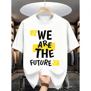 Summer Men'S Fashion Short-Sleeve T-Shirt with Letter Pattern Print"WE ARE THE FUTURE" Graphic Tee |   100% Cotton Unisex Summer T-Shirt |   Wildberry Jam Fashion women