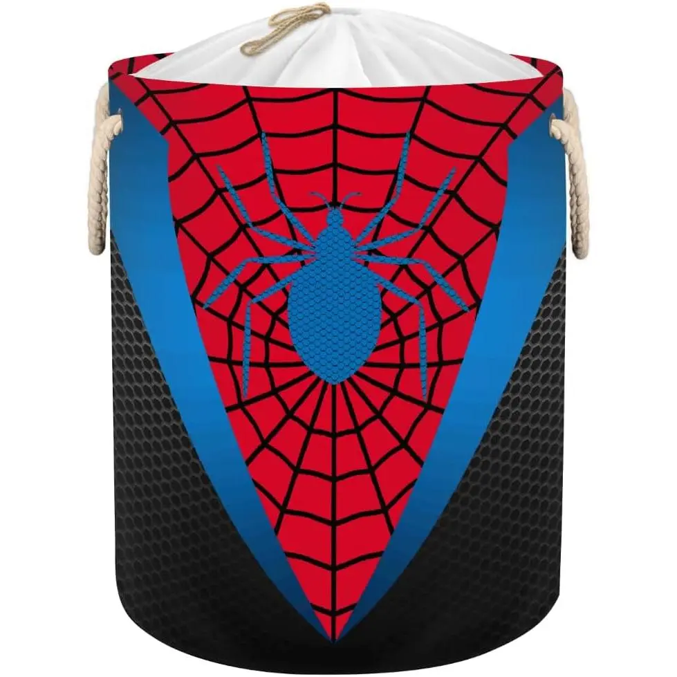 Laundry Hamper - Red Spider Web 58L Collapsible Waterproof Large Tall Nursery Storage Baskets Bin for Kids Toys, Clothes, Bathroom, Boys Bedroom Comic Hero Decor, Gift Basket