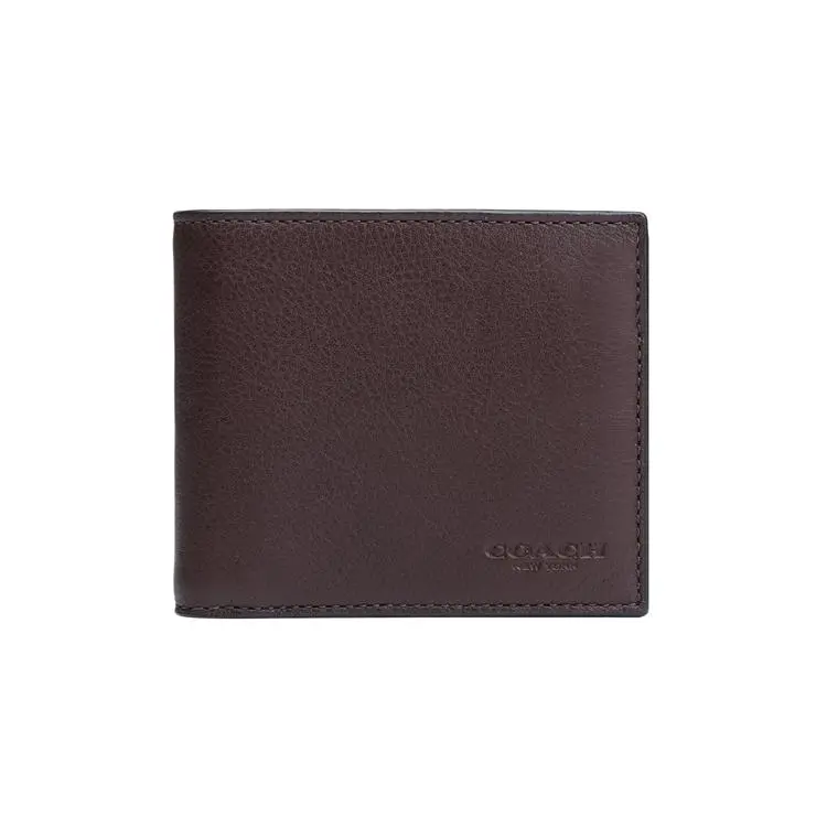 COACH 3-in-1 Wallet for Men – Textured Calfskin Short Wallet with Detachable Cardholder in Caramel