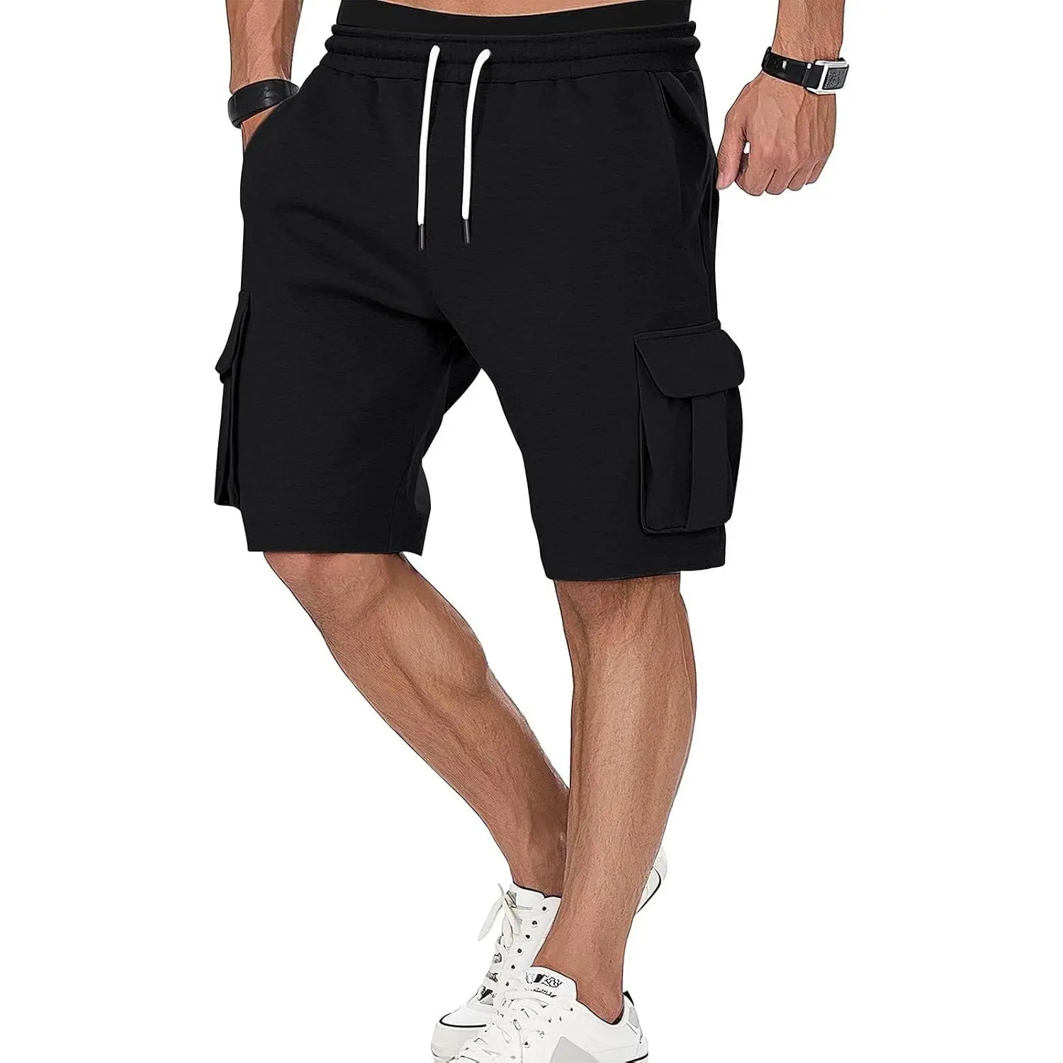 Men's Cargo Sweat Shorts Casual Drawstring Elastic Waist Athletic Workout Gym Jogger Shorts with 5 Pockets