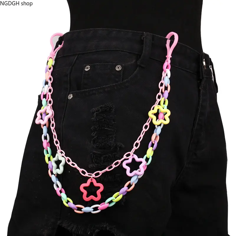 Pastel Acrylic Star Chain Belt for Women, Streetwear Waist Accessory with Colorful Charm Accents for Casual Wear, Resin & Acrylic