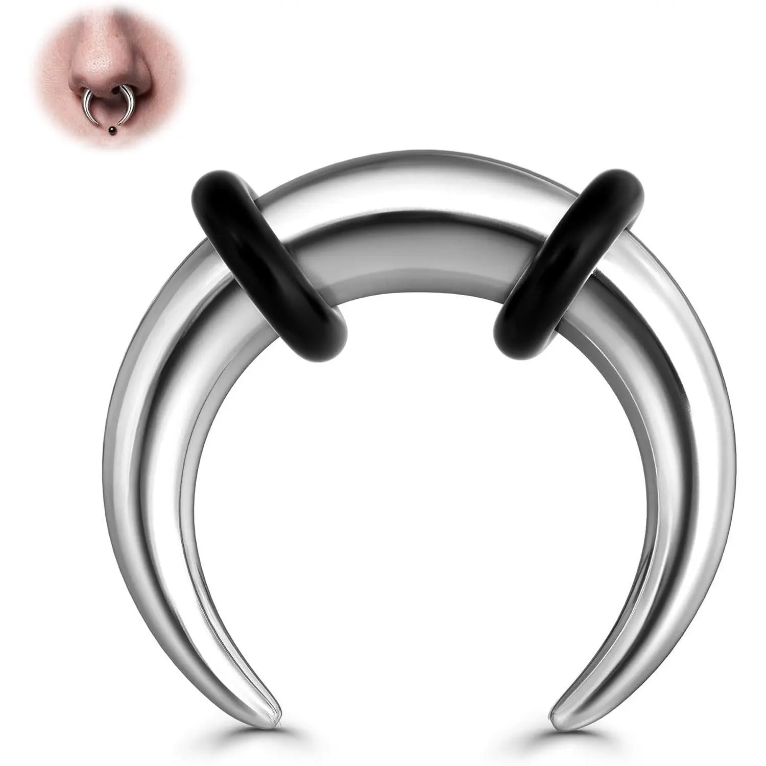Spiked Horseshoe Septum Ring in G23 Titanium, Unisex Circular Barbell for Stretched Piercings, Multi-Size Pincher Jewelry 00G-12G, 10-19mm, Septum Piercing, Circular Bars, Spiked Look, Spiked Ends, All Seasons, 14G Septum