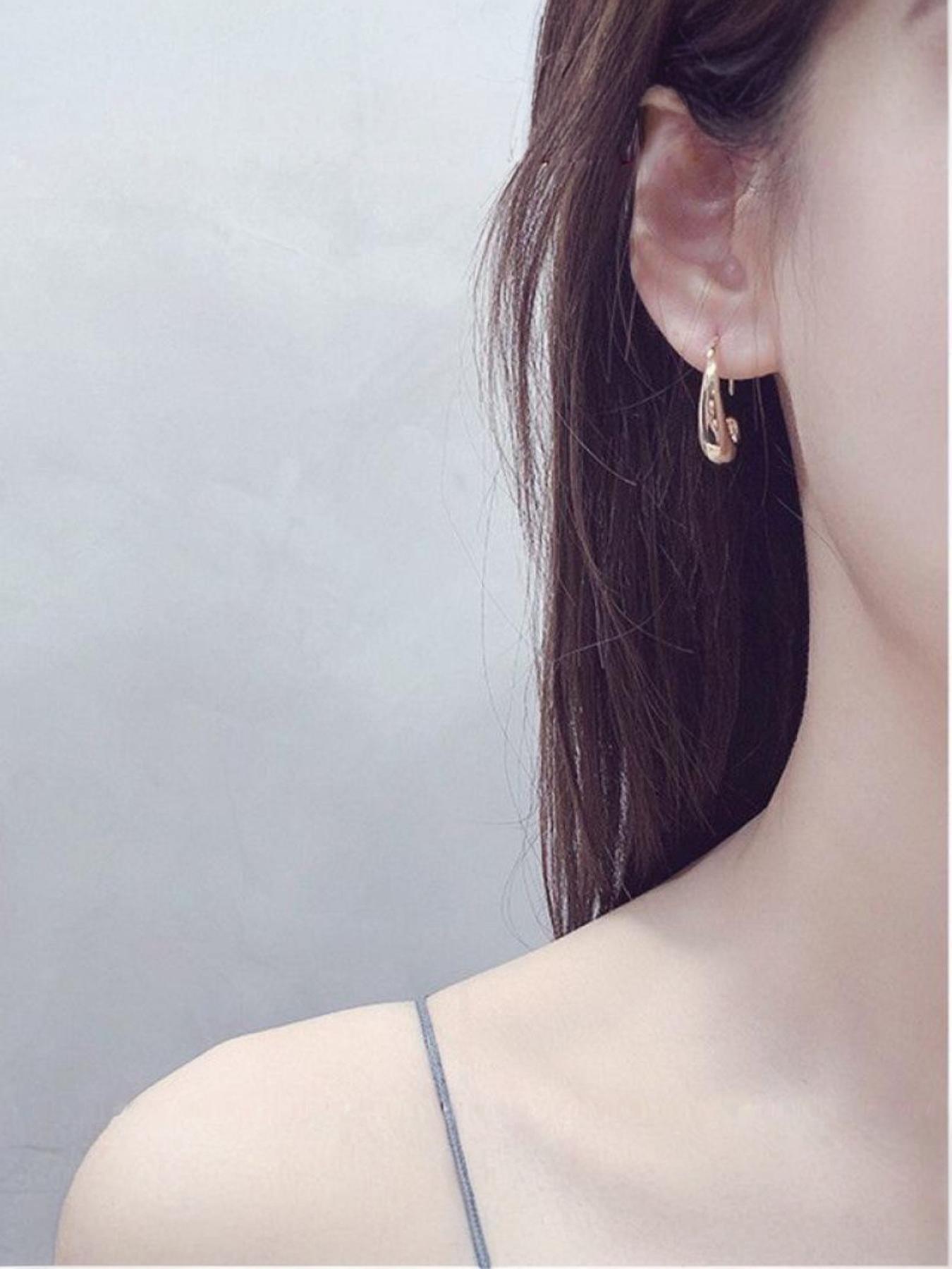 Golden/silver Color Earrings, Personality Exaggerated Casual Style, Plain Design, Metal Chain Material, All-Season Accessory