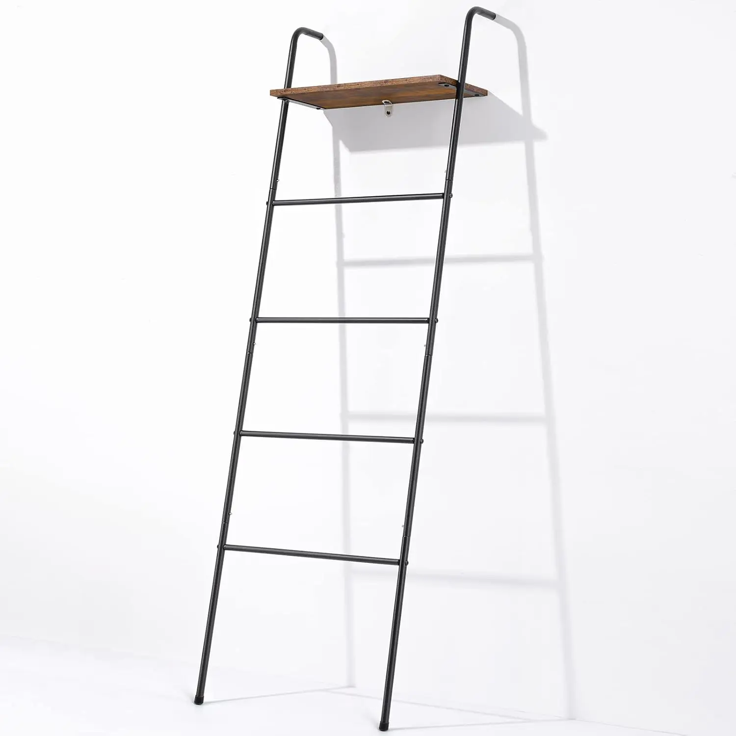 Blanket Ladder 5 Layer Wall-Leaning Blanket Rack with Shelf Decorative Blanket Ladder Shelf Metal Leaning Towel Ladder Rack for Blankets or Quilts for Living Room Bathroom Rustic Black