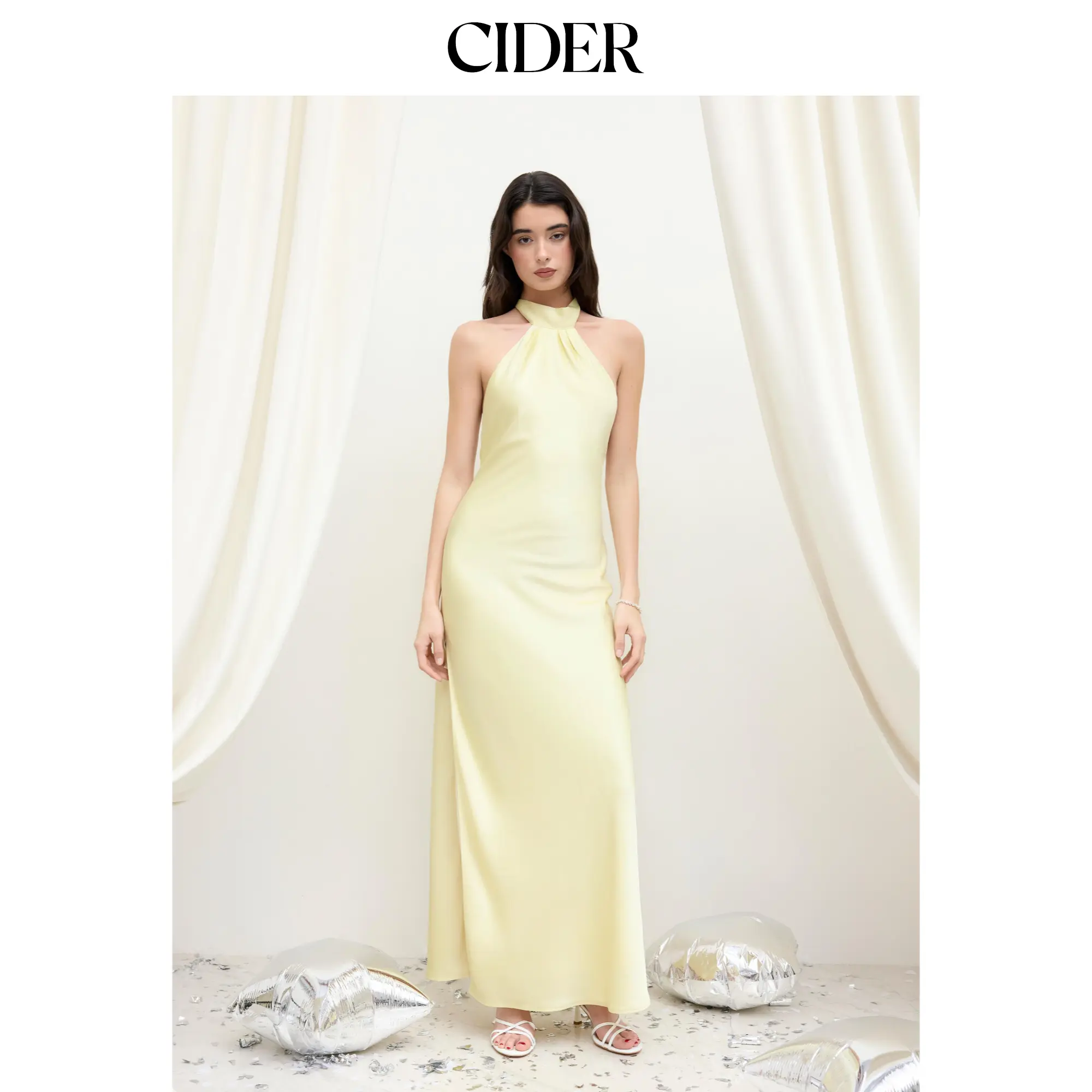 Cider Backless Halter Neck Split Maxi Dress
