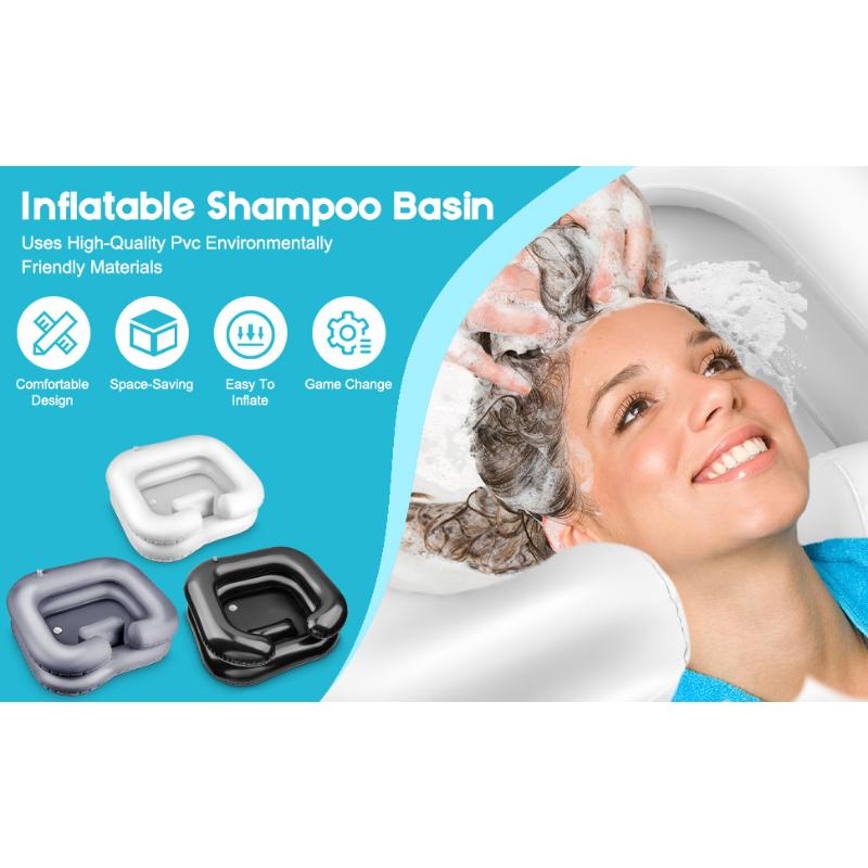 Inflatable Shampoo Basin, Loc Detox Tub for Dreads, Shampoo Buddy Bowl for Bedridden, Disabled,Injured with 2.5 GL Portable Water Shower Bag（Black）