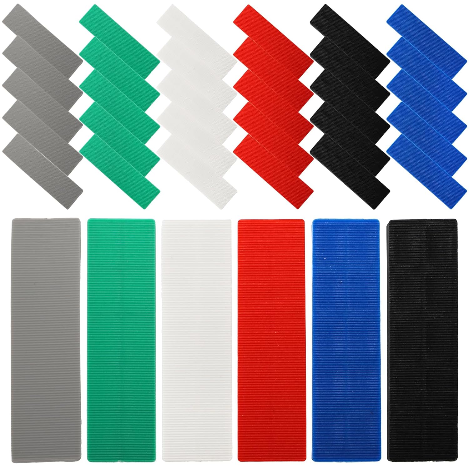 300 count Plastic Flat Shims for Leveling, 6 Size Structural Tile Composite Shims for  Improvement, 3/64, 5/64, 1/8, 5/32, 13/64, 15/64 Inch, Grey, Green, White, Red, Blue, Black