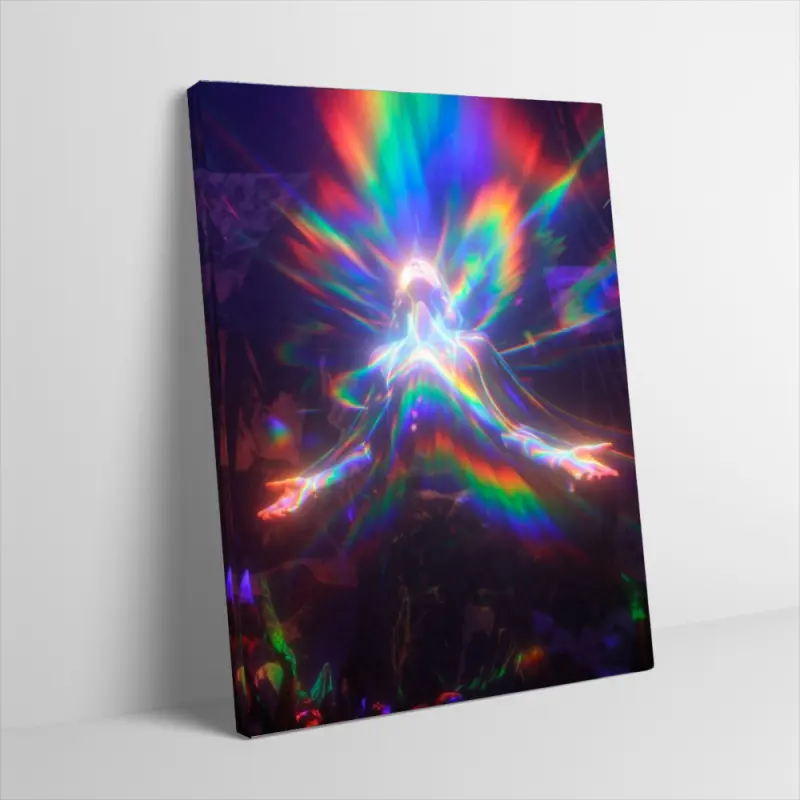 Psychedelic Trippy Meditating Figure Poster Canvas Wall Art Colorful Neon Aurora Spiritual Art Print Holographic Aesthetic Wall Decor for Living Room Bedroom Gaming Room Hippie Room Decor Unframed