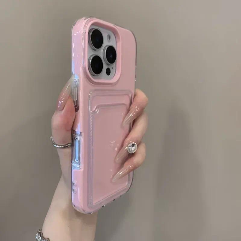 Luxury Clear Card Slot Holder Phone Case For IPhone 16 15 14 13 12Pro Max Wallet 2 in 1 Soft Protector Shockproof Candy Cover