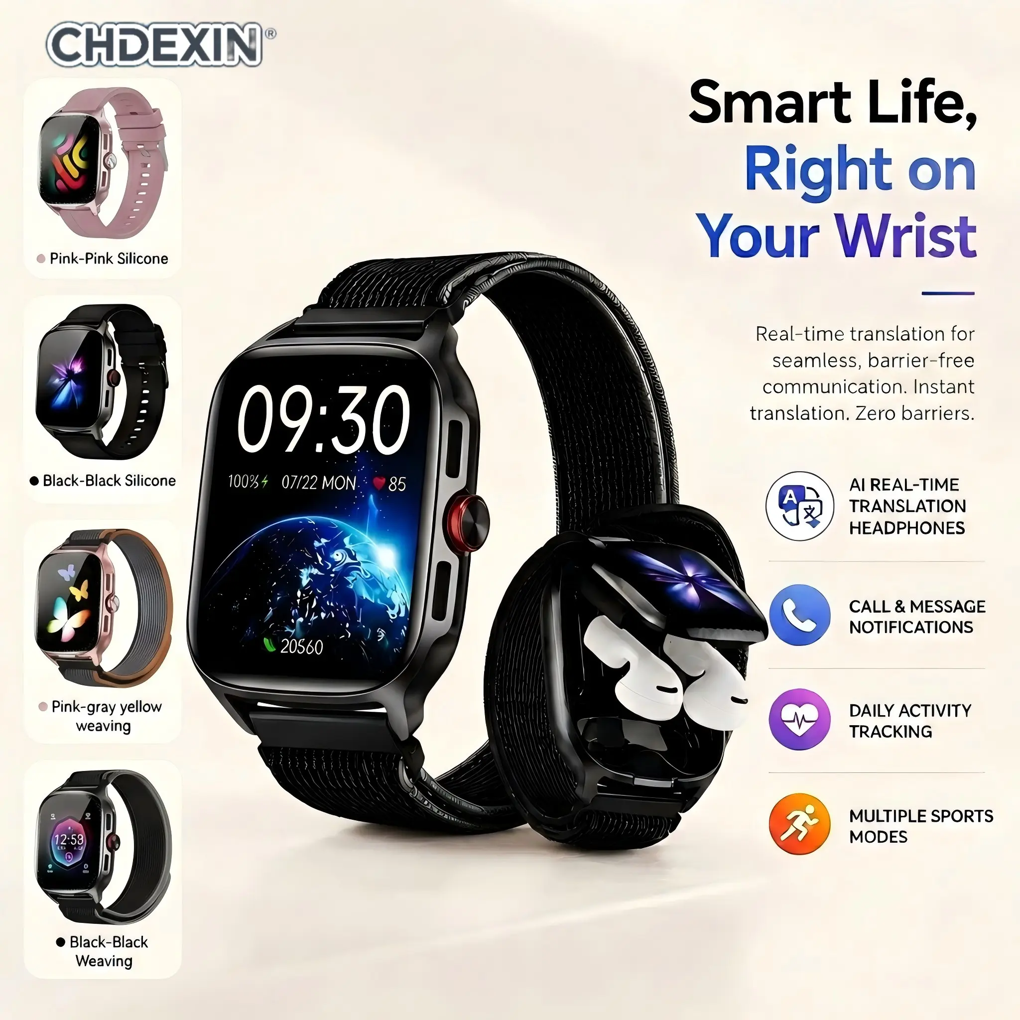 CHDEXIN |   2-in-1 Smartwatch with Built-in Wireless Bluetooth Earbuds, HD Curved Touchscreen Fitness Tracker Watch with Step Counter, Bluetooth Call & Message Notification Sports Smartwatch for Men & Women, Tech Gift