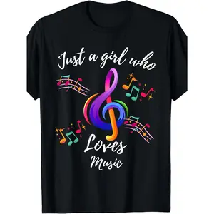 Just a Girl Who Loves Music Musical Note for Music Lovers TShirt Same Style for Men and Women 2026 Summer Short-sleeved Printed T-shirt 180G
