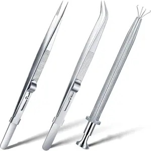 Diamond Tweezers Gem Stone Jewelry Locking Tweezers Stainless Steel Diamond Claw Holder Beads Ball Grabber Jewelers Pick up Tool Tongs for Jewelry Making(Claw and Tweezers)