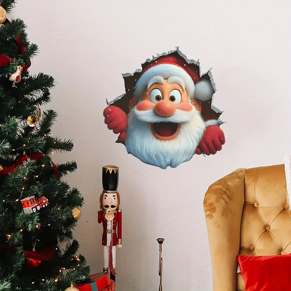 Surprise Santa Wall Sticker, Fun Christmas Decoration Stickers, Festive Decoration for Doors, Bedrooms, Bathrooms, Fridges, Holiday Gift Idea