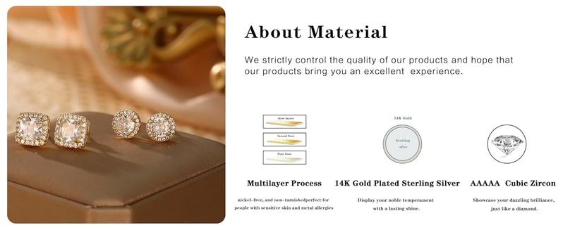 Trendy 18K Gold Plated Halo Stud Earrings 925 Sterling Silver Cubic Zirconia Stud Earrings Round Square Diamonique Stud Earrings Set for Women Men