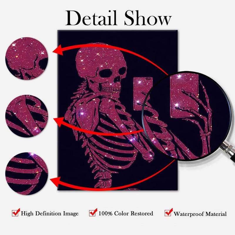 Glitter Skeleton Pattern Wall Art, Canvas Hanging Painting with Frame, Wall Decor, Creative Modern Decoration for Home Living Room Bedroom Office Study Room, Halloween