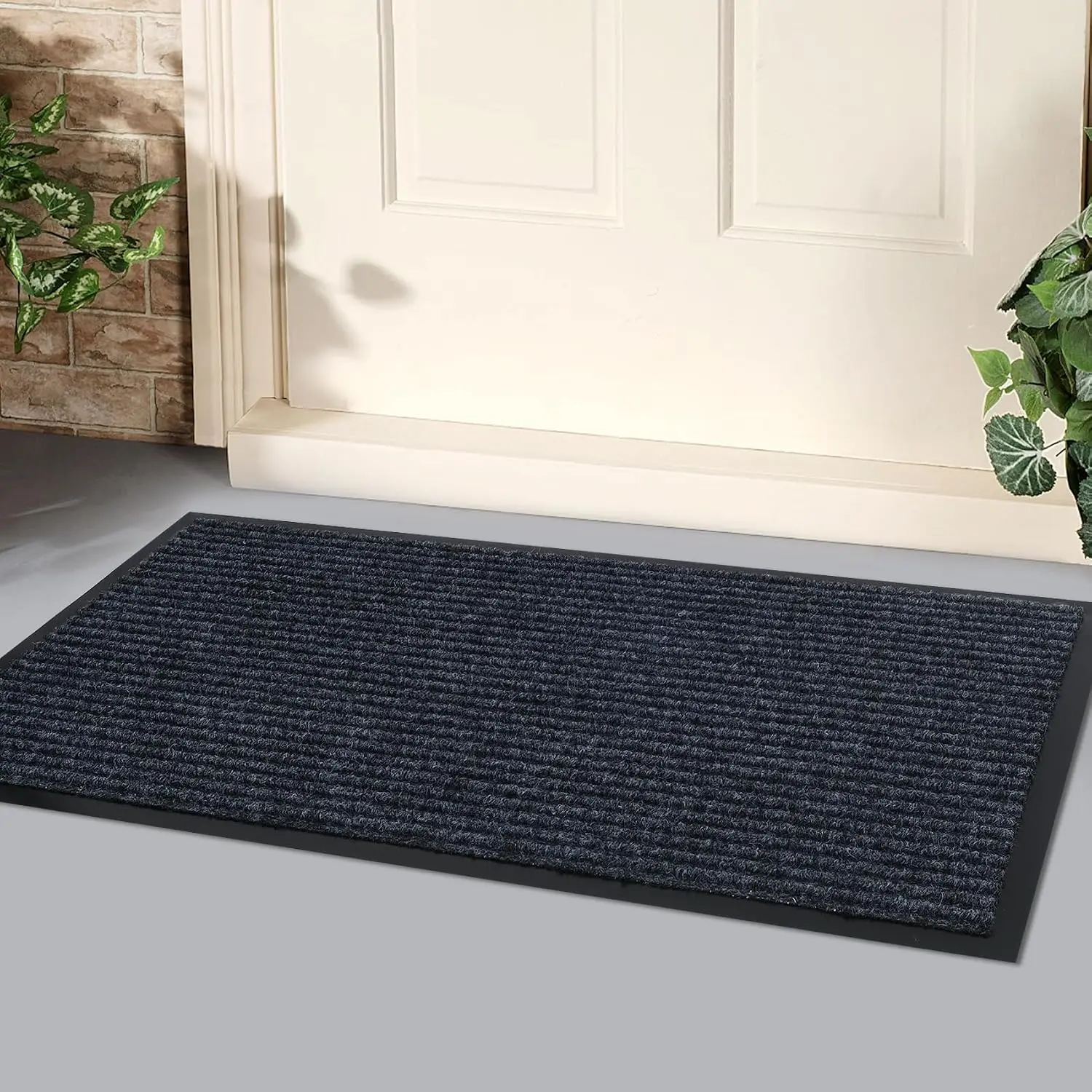 30"x17" Front Door Mat Grey Indoor Outdoor Low Profile Rubber Backing Doormat -Weather Easy Clean Washable Doormats Commercial Entrance Mats for  Office Patio Porch Garage Garden