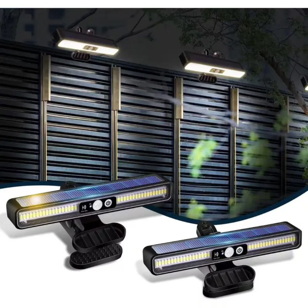 2pcs Led Solar Clip Lights with Motion Sensor, 3 Lighting Modes Adjustable Timer & Always on Mode, Waterproof Outdoor Security Lamp with Flexible Clamp, Easy Mount on Fence Wall Deck Patio Garage for Outdoor Night Safety Lighting