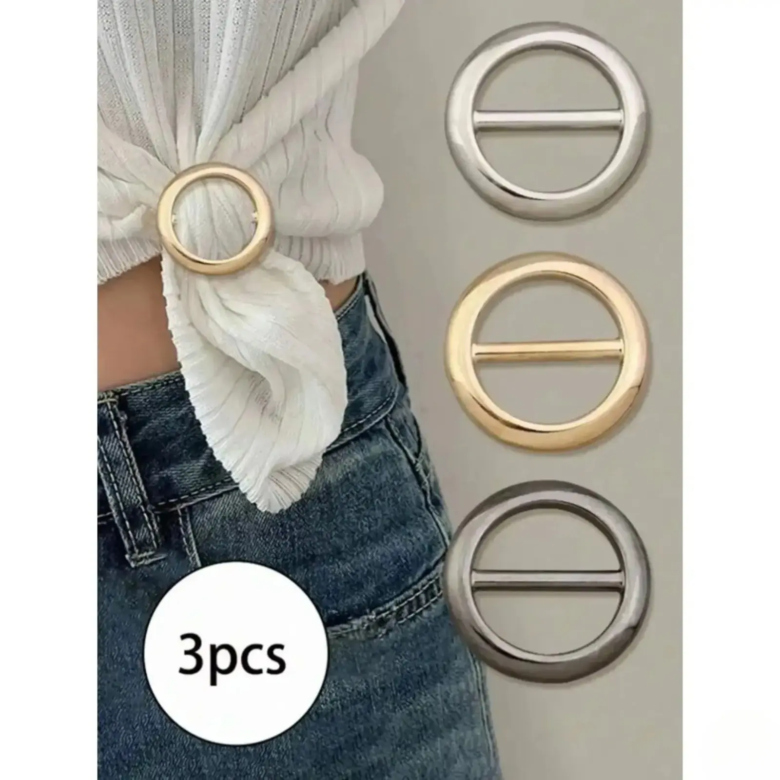 3 Pcs Metal Cinch Clips, Elegant Solid Tone Waist Styling Rings, Simple Unisex Slimming Silhouette Accessory, Versatile Waist Fastener For Casual Shirts Dresses Daily Outfit Matching tiktokshopbacktoschool