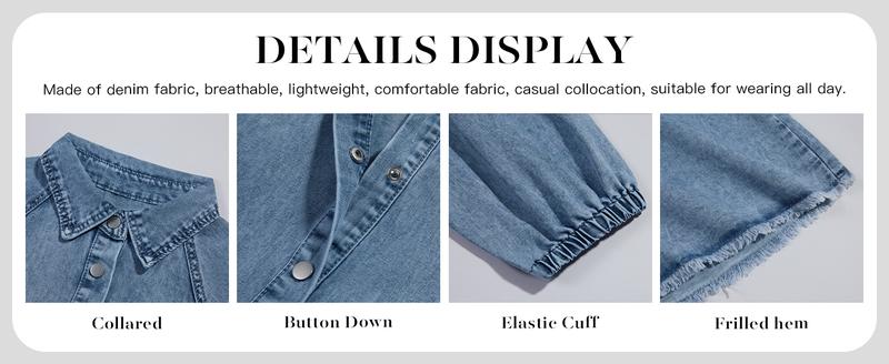 FMEYOA Womens Summer Denim Dress Button Down Short Sleeve Babydoll Dress Puff Sleeve Flowy Jean Dress