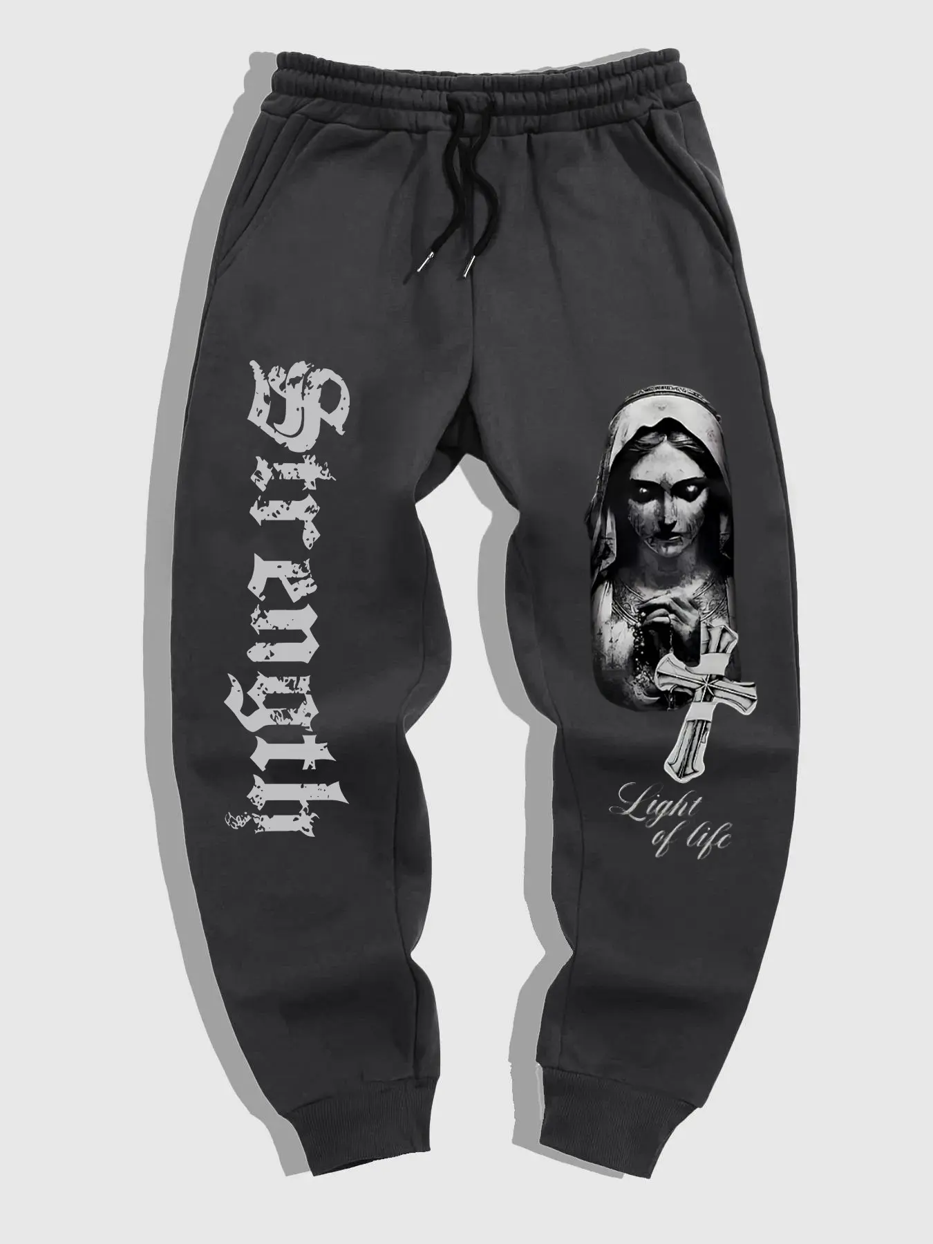 Men's Trendy Letter Cross Design Graphic Print Drawstring Pants, Casual Slim-Fitting Outdoor Wear, All Seasons Fashion