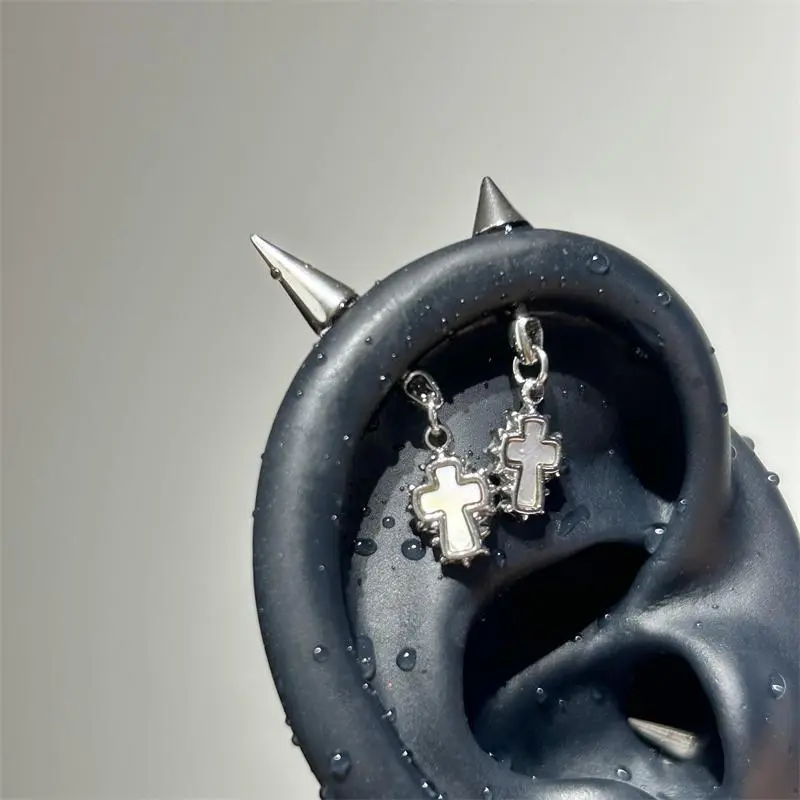 Silver Color Pointed Cone Cross Pendant 316L Stainless Steel Ear Bone Nail for Women Earring Puncture Gothic Cochlea Accessories