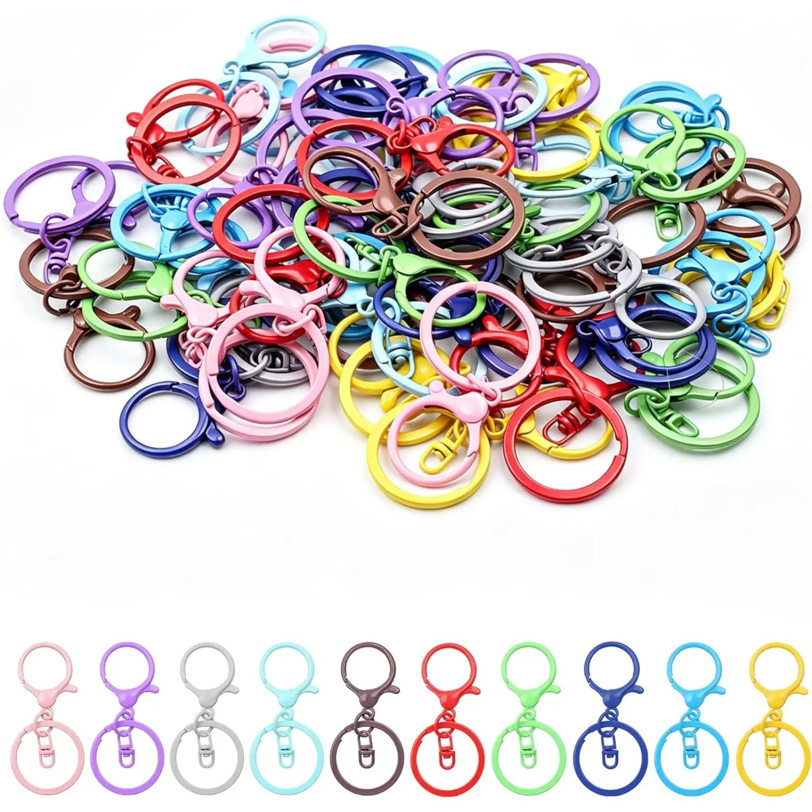 50pcs Metal Lobster Claw Swivel Clasps with Jump Rings, Durable Keychain Rings for DIY Keychain Making, Bag Charm Clip Accessories (Multicolor)