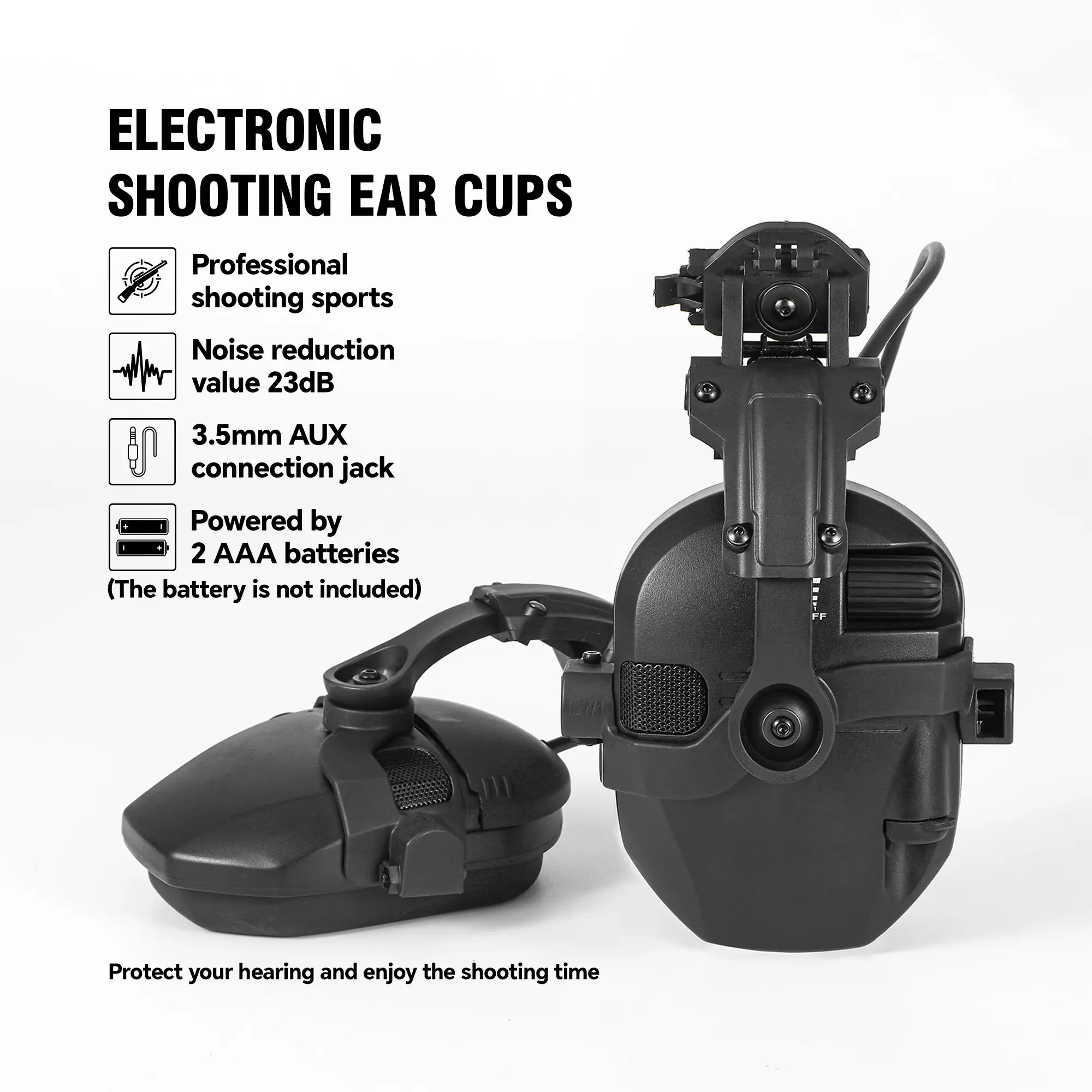 Helmet Mount Electronic Hearing Protector, Ear Protectors, 23dB Noise Reduction Sound Pickup Earmuffs with 3.5mm AUX for Outdoor Sports