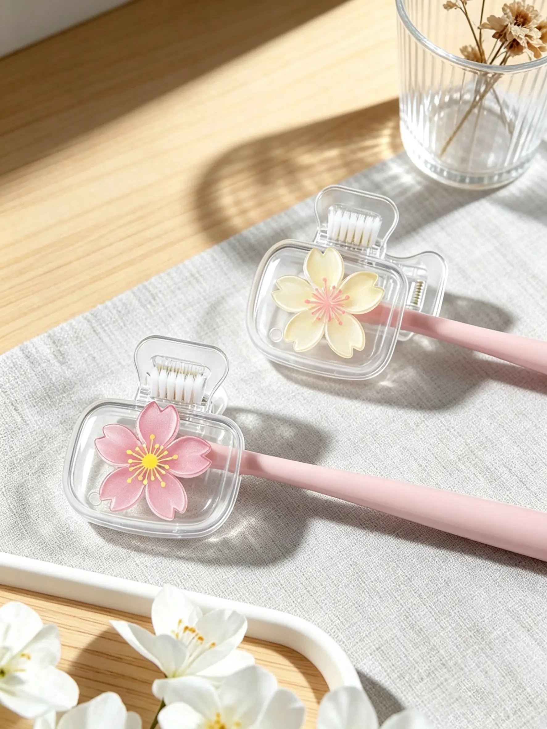2pcs Covered Toothbrush Holder & Protector Set, Cute Flower Design, Portable Travel Friendly, Multi-Color Options, Perfect Gift Idea