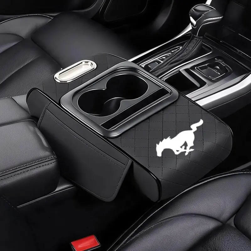 Ford Mustang Armrest Pad, 4-In-1 Central Console Protection, Cup Holder & Tissue Holder, Multi-Functional Car Interior Accessory