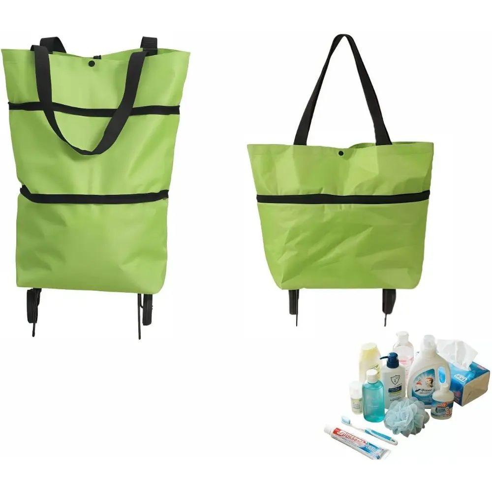 2-in-1 Foldable Shopping Cart with Wheels,Waterproof & Sturdy Grocery Bag Hand Truck, Collapsible Portable Rolling Tote for Supermarket,Laundry,Travel,33 lbs Capacity,Waterproof Oxford Fabric