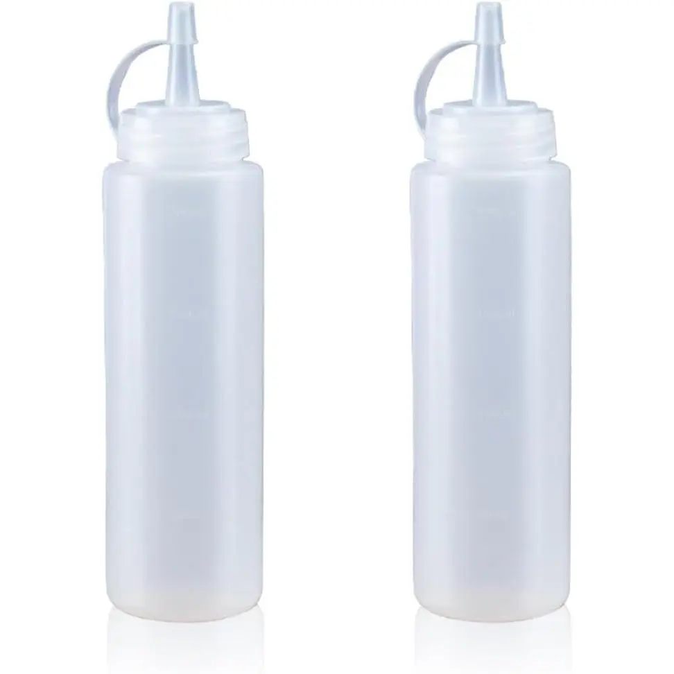 Leak-Proof BPA-Free Squeeze Bottle Set, Wide Mouth Condiment Dispenser for Sauces Ketchup Mustard Syrup Dressings, 2Pack 8oz White for Kitchen Restaurant