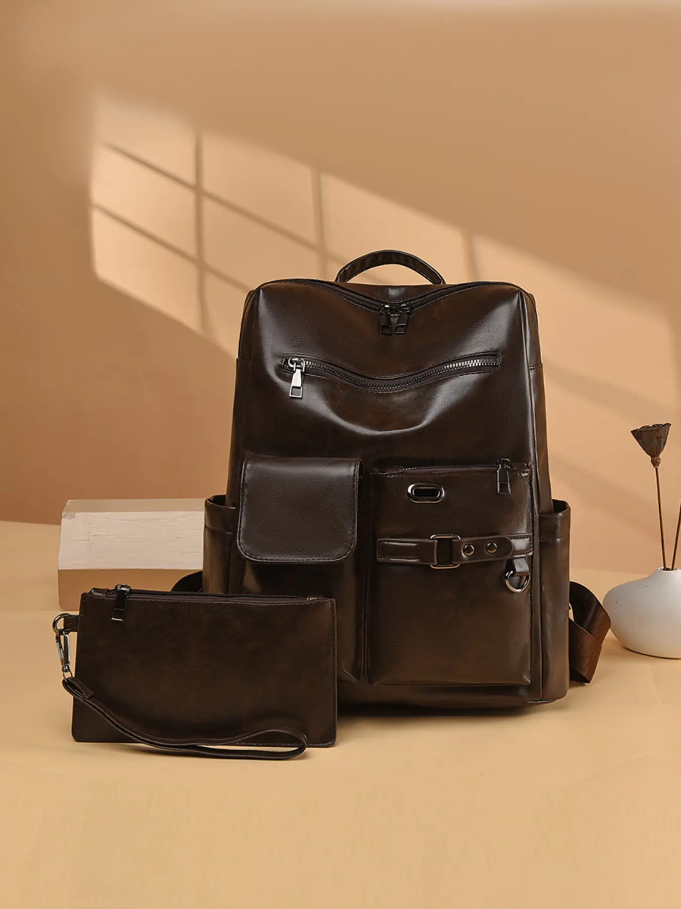 Colorblock Backpack with Matching Handbag, Backpack Plus Purse Combo, Multi-Pocket Design, Side Storage Pouch, Large Capacity, Casual Style, Ideal for Commuting and School
