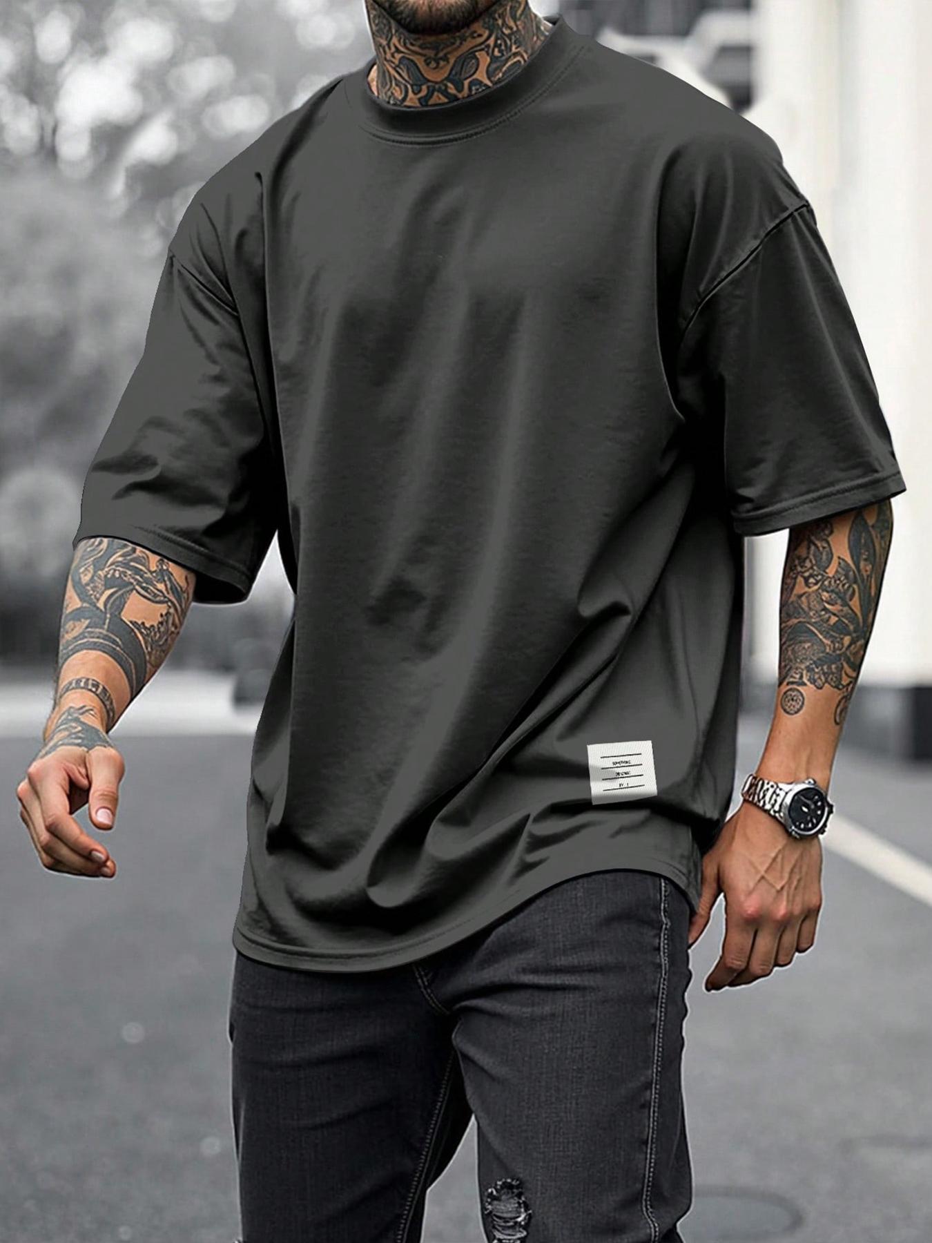 Men's Solid Short Sleeve Tee, Loose Casual Comfy Round Neck T-shirt for Summer, Fashion Men's Top for Daily Wear, Tropical