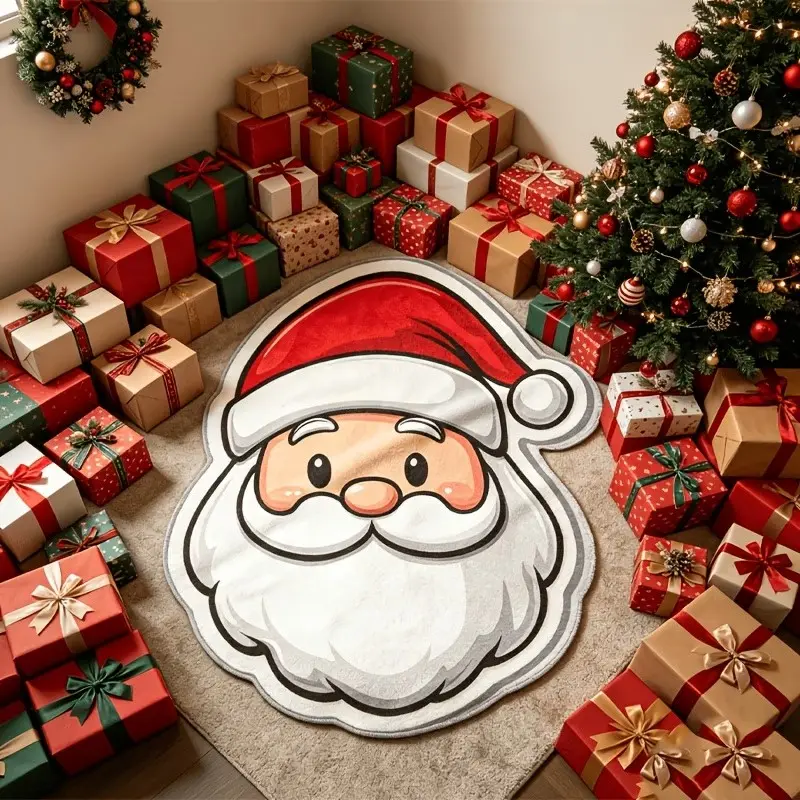 Digital Print Cartoon Santa Blanket, Christmas Season Living Room Decor, Window Seat Pad, Nap Blanket, Festive Home Atmosphere
