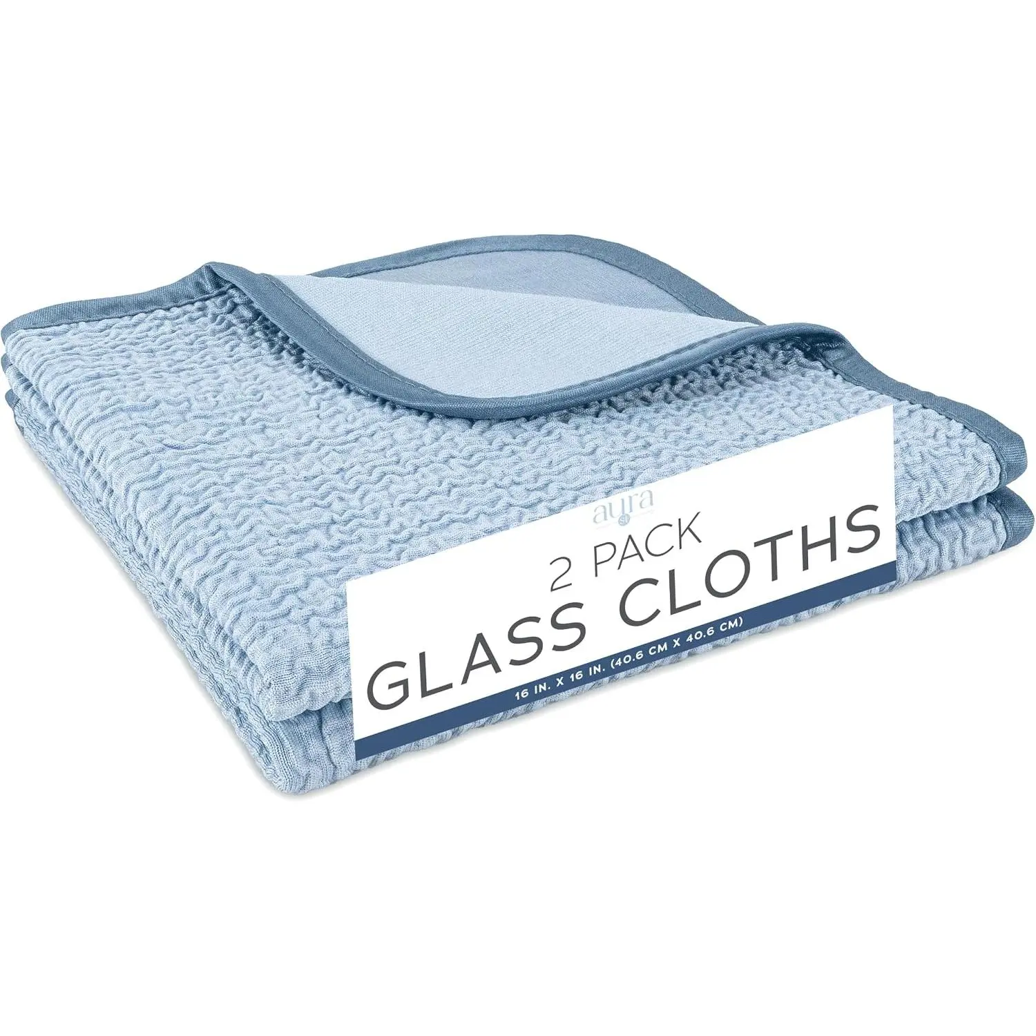 Aura Microfiber Glass Cleaning Cloth, 2 Pack, 16" x 16", Blue | -Sided Towel, Lint-Free, Streak-Free,  Cleaning Cloth for  and