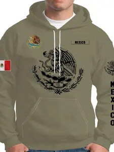 Mexican flag pattern Print hoodie, fashionable unisex Man Casual sweater that Mexicans love to wear, long-sleeved, Sweatshirts, Fabric
