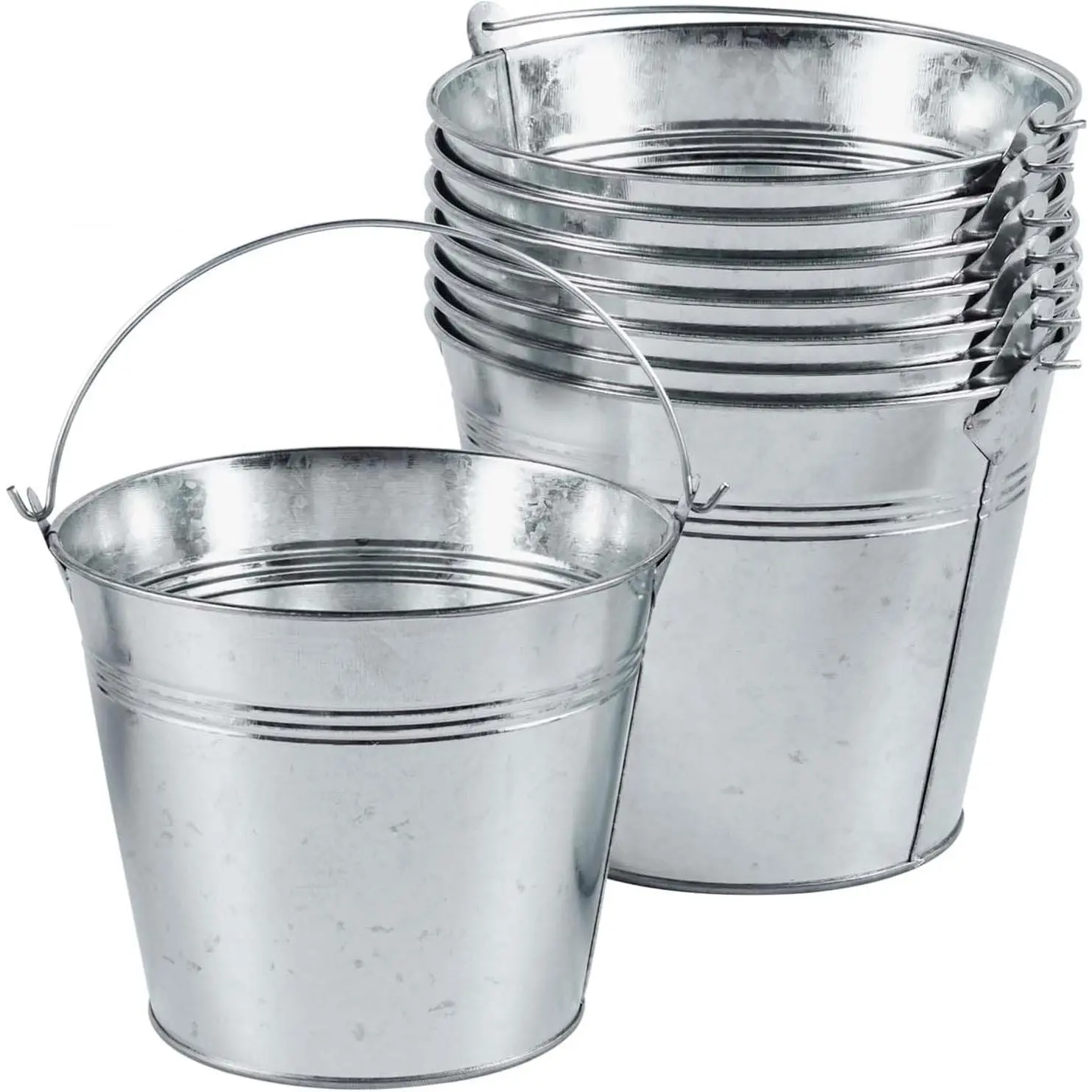 8 Pack Galvanized Metal Buckets with Handle Ice Pails for Plants, Succulents, Party Favors Organizing, Rustic Home Decor or Classrooms Pencil Storage (7 x 5.1 inch)