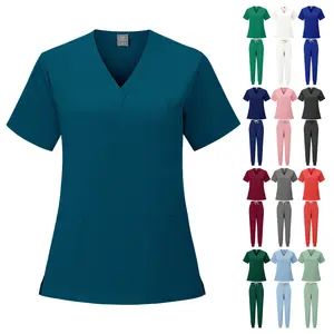 Medical Solid Color Scrub Suit Surgical Room Uniform Doctor Nurse Jogger Pants Workwear