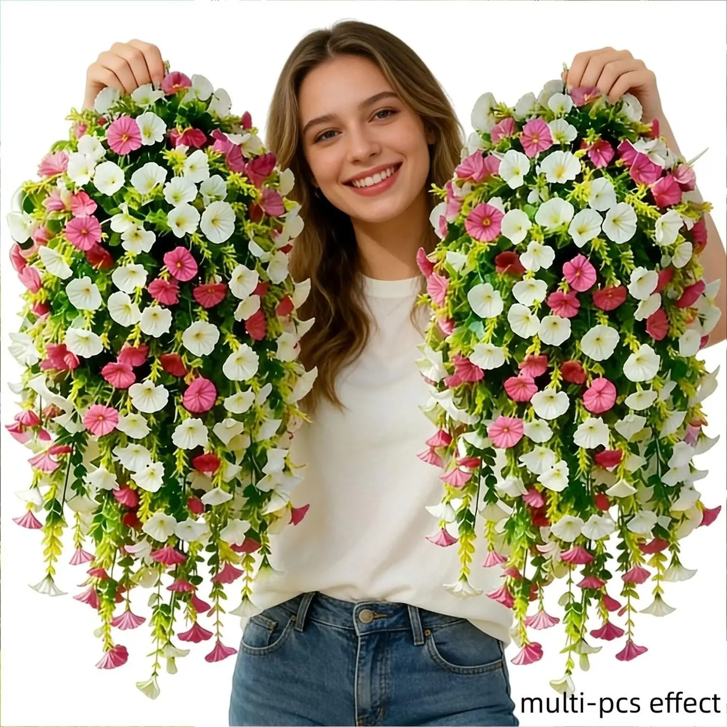 New 8-piece spring artificial flowers, artificial petunia hanging vines, bring a refreshing feeling and are suitable for the spring atmosphere. Easy to maintain, suitable for daily home decoration. Can be used for holiday arrangements such as Thanksgiving