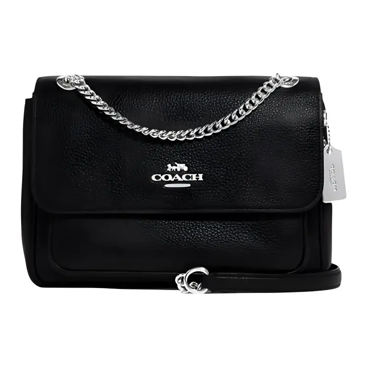 COACH Klare 25 Solid-Color Snap-Front Chain Crossbody Shoulder Bag for Women, Medium, Black Genuine Leather